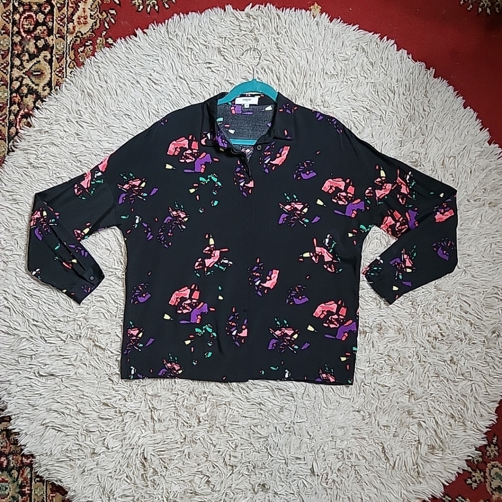 Suncoo Paris Button Up Shirt 80s Style Print Black & Multicolor Size T2
